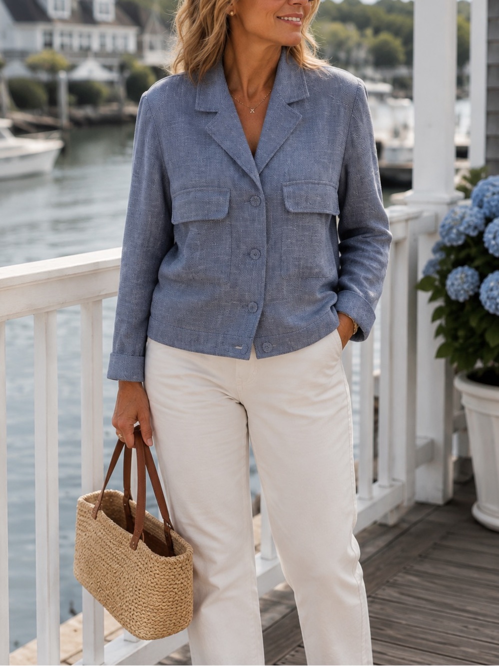 Lafayette 148 New York Blue Linen Blend Jacket size XXL Quiet Luxury